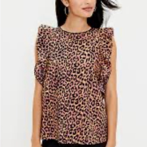 LOFT Leopard Print Cutout Back Ruffle Shell - NWT- Size M - Picture 5 of 5